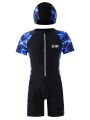 Tween Boy Swimwear For Older Children With Random Matching Hat/Print