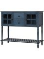 Sideboard Console Table with Bottom Shelf, Farmhouse Wood/Glass Buffet Storage Cabinet Living Room