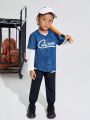 SHEIN Kids EVRYDAY 3pcs/set Boys' Fitted Casual Round Neck T-shirt Letter Pattern Shirt And Long Pants