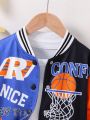 Young Girl Basketball & Letter Graphic Colorblock Varsity Jacket Without Tee