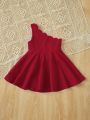 SHEIN Baby Girl's Elegant Off-Shoulder Arc Edge Dress, Perfect For Birthday Party