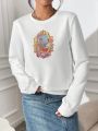 SHEIN Essnce Figure & Floral Print Sweatshirt