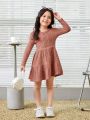 SHEIN Girls' Fitted College Style Round Neckline A-Line Dress