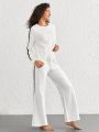 SHEIN Leisure Contrast Tape Side Knot Front Wide Leg Lounge Pants