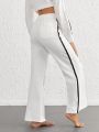 SHEIN Leisure Contrast Tape Side Knot Front Wide Leg Lounge Pants