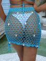 Hollow Out Drawstring Side Crochet Cover Up Skirt Without Bikini Bottom