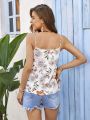 SHEIN VCAY Women's Floral Printed Patchwork Lace Spaghetti Strap Top For Holiday