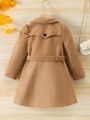 SHEIN Kids HYPEME Girls' Elegant Party Style Long Sleeve Windproof Woolen Jacket With Warm Fleece Lining, Autumn And Winter