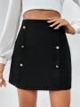 SHEIN Privé Women's Black Double-breasted Skirt