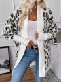 SHEIN LUNE Leopard Pattern Contrast Trim Batwing Sleeve Duster Cardigan