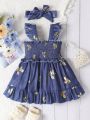 Baby Girl'S Wide Straps Leaf-Printed A-Line Dress