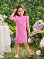 SHEIN Kids FANZEY Young Girls' Round Neck Fur Trimmed Shoulder Sequined Dress With Concealed Zipper At Back