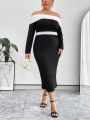 SHEIN Privé Plus Size Colorblock Off Shoulder Dress