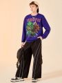 SHEIN Teenage Boys' Casual Animal & Letter Printed Loose Fit Round Neck Sweatshirt