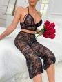 Floral Lace Halter Lingerie Set