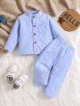 Baby Boys' Stand Collar Shirt And Pants Set, Casual And Versatile, Suitable For Travel