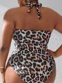 SHEIN Swim Vcay Plus Size Leopard Print Halter Neck One-Piece Swimsuit