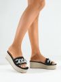 Cuccoo Chain Decor Espadrille Sole Wedge Sandals