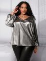 SHEIN CURVE+ Plus Size V-neck Long Sleeve Shirt