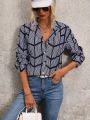 Ladies' Navy Blue Printed Shirt