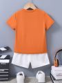 SHEIN Young Boy 2pcs/Set Letter Pattern Short Sleeve T-Shirt And Shorts