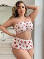 Mesh Strawberry Print Large Size Women'S Mold Cup Underwear Set (Valentine'S Day)