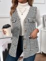 Women's Sleeveless Tweed Check Print Coat