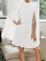 SHEIN Privé Mock Neck Cloak Sleeve Pleated Dress