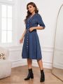 SHEIN Privé Ladies Button Placket Suit Collar Denim Dress