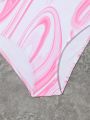 Tween Girl Marble Pattern Cut Out Ruffle Trim One Piece Swimsuit
