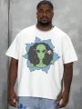 Manfinity LEGND Men's Plus Size Alien Print Drop Shoulder T-Shirt