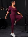 Yoga Basic Plus Size Women'S Seamless Back Cross Sports Jumpsuit