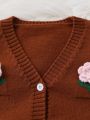 Baby Girls' 3d Flower Button Up Cardigan Sweater And Overall Clothes Set