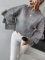 SHEIN Essnce Mock Neck Layer Sleeve Ruffle Trim Sweater