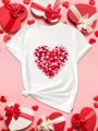 Plus Size Heart Printed Round Neck Short Sleeve T-Shirt