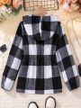 SHEIN Kids Nujoom Tween Girl 1pc Buffalo Plaid Print Flap Pocket Hooded Coat