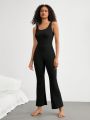 SHEIN Leisure Solid Color Rib Knit Jumpsuit For Home Wear