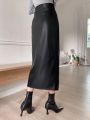 DAZY Women's Pu Material Long Split Skirt