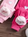 SHEIN Kids EVRYDAY Toddler Girls' Fleece-lined Heart Patch Joggers