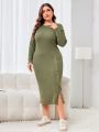 SHEIN Mulvari Women's Plus Size Knit Button Front Slit Elegant Dress