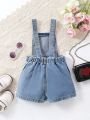 Young Girl Asymmetrical Hem Denim Overall Romper