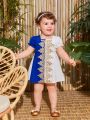 Baby Girl Cute Bubble Sleeve Contrast Embroidery Dress