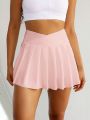 Yoga Basic Wide Waistband Sports Skort With Phone Pocket