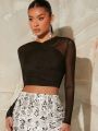 Minami Solid Mesh Panel Crop Top