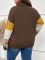 EMERY ROSE Plus Color Block Turtleneck Drop Shoulder Sweater