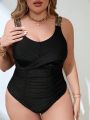 SHEIN Swim Chicsea Women'S Plus Size Pleated One Piece Swimsuit