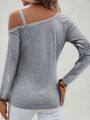 Asymmetric Shoulder Grey Long Sleeve T-shirt