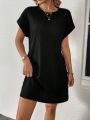 SHEIN LUNE Women'S Solid Color Round Neck Bodycon Dress