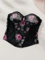 SHEIN Floral Print Contrast Lace Bandeau Underwire Corset Top