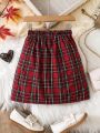 SHEIN Kids CHARMNG Girls' (big) Heart Shaped Pocket A-line Skirt
